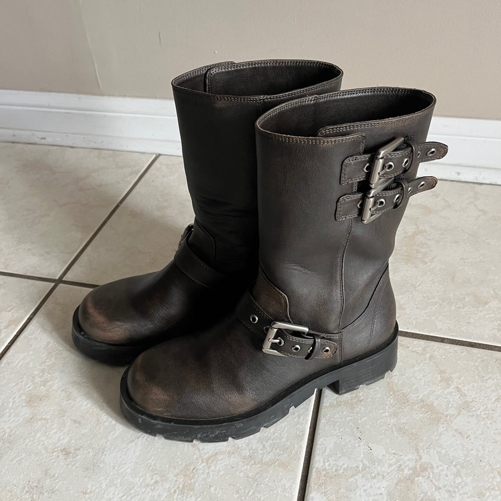 Brown Leather Buckle Boots